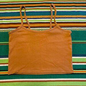 Topshop cropped cami top in ribbed cotton, camel tan color size 2 / XS
